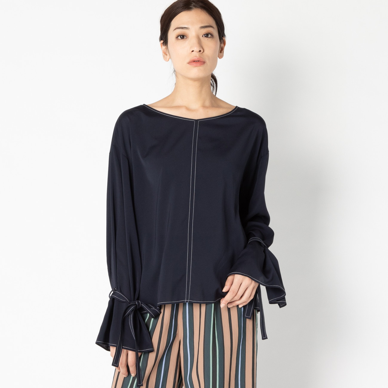 More Sale デシンストレッチ 袖リボンブラウス Heliopole Heliopole エリオポール 公式オンラインストア