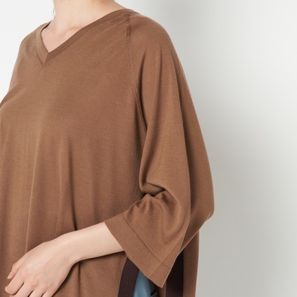 ハイゲージ配色サイドスリットＶニットプルオーバー 詳細画像 キャメル 7