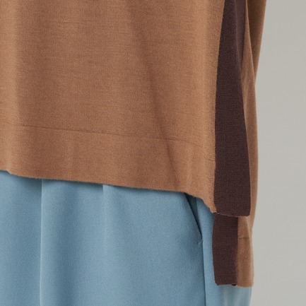 ハイゲージ配色サイドスリットＶニットプルオーバー 詳細画像 キャメル 9