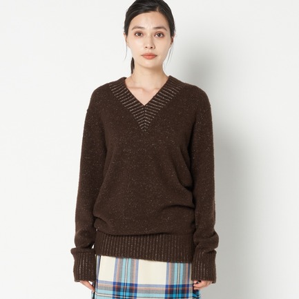 5Gブークレ&times;梳毛ニットＶニットプルオーバー 詳細画像 ダークブラウン 3