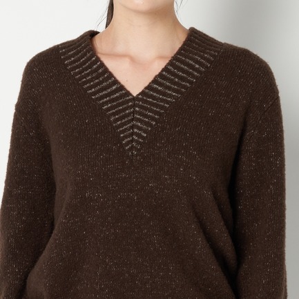 5Gブークレ&times;梳毛ニットＶニットプルオーバー 詳細画像 ダークブラウン 6