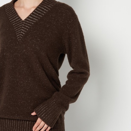 5Gブークレ&times;梳毛ニットＶニットプルオーバー 詳細画像 ダークブラウン 7