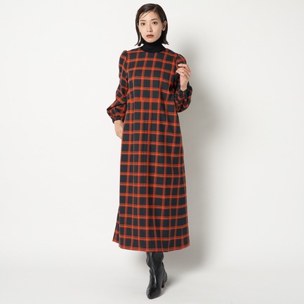 BONOTTOウールチェックロングワンピース 詳細画像 グリーン系 1