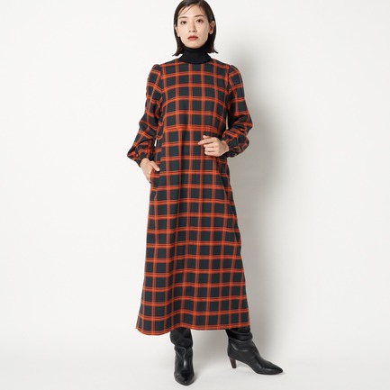 BONOTTOウールチェックロングワンピース 詳細画像 グリーン系 3