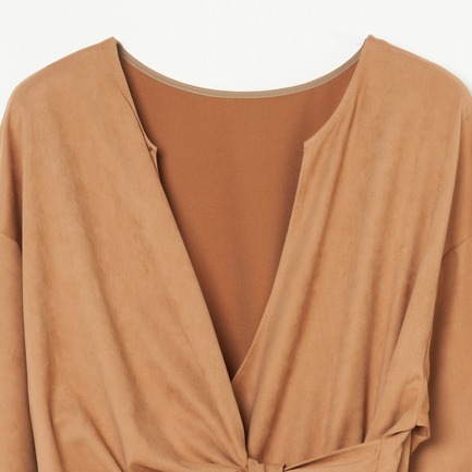 ウォッシャブルフェイクスエード２WAYカシュクールワンピース 詳細画像 キャメル 2