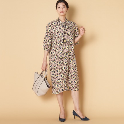 ボウタイ ワンピース ドレス ジオメトリック モノトーン 上品 ♪ Vin｜モノトーンジオメトリックワンピース | Rakuten Fashion