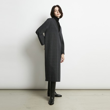 W-SIDED GLEN CHECK KAFTAN DRESS 詳細画像 ネイビー 12