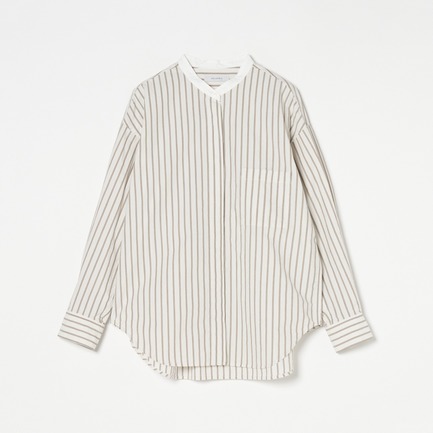 STRIPE CLERIC BAND COLLAR SHIRT