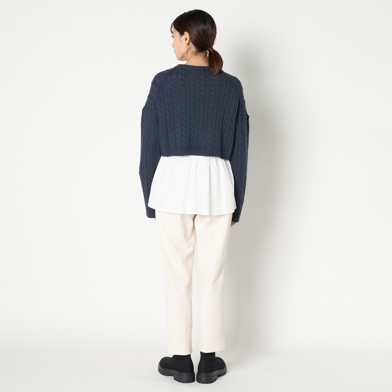 COTTON WOOL CABLE SHORT TOP 詳細画像 ネイビー 3