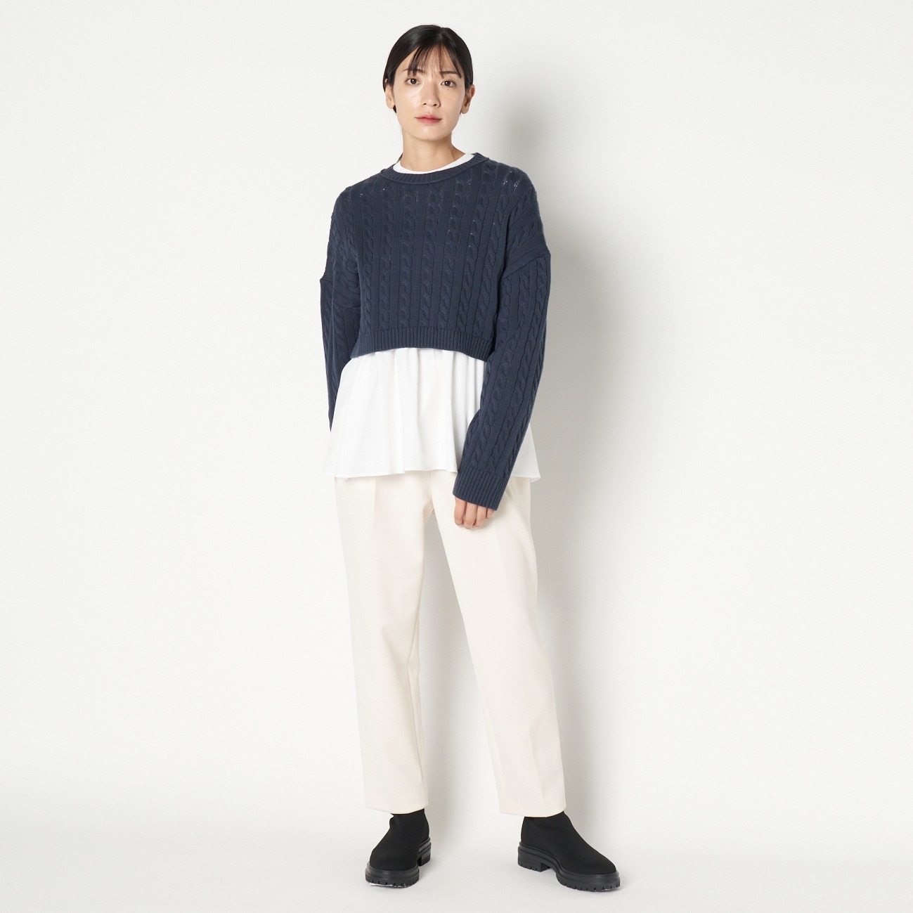 COTTON WOOL CABLE SHORT TOP 詳細画像 ネイビー 4