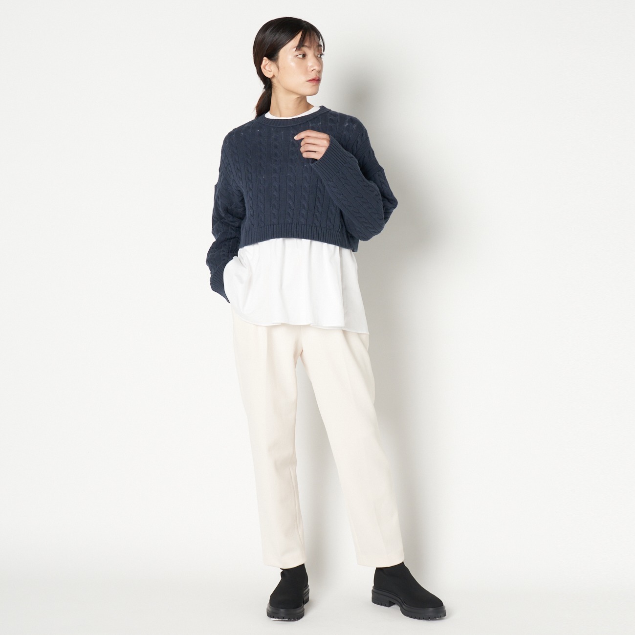 COTTON WOOL CABLE SHORT TOP 詳細画像 ネイビー 6