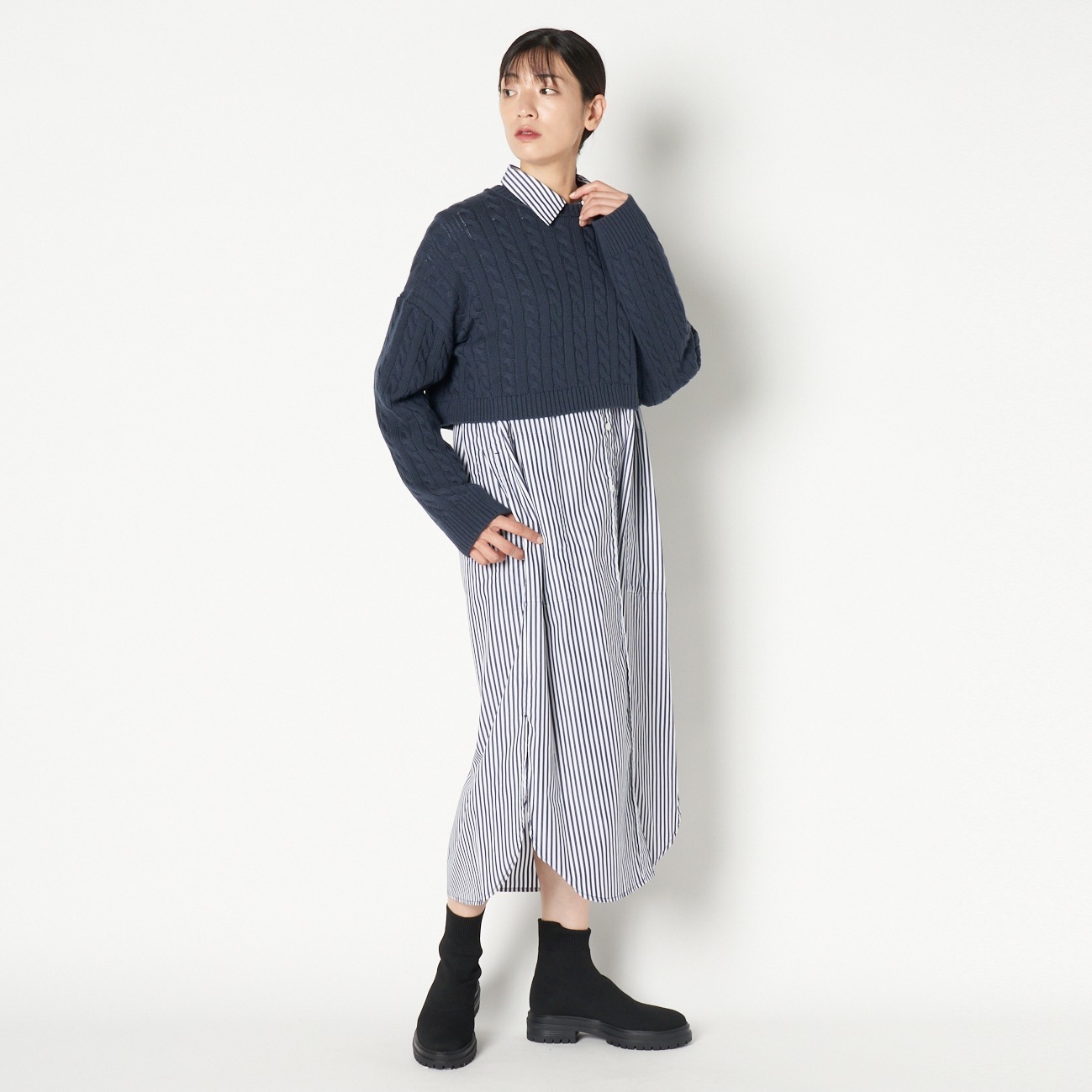 COTTON WOOL CABLE SHORT TOP 詳細画像 ネイビー 8