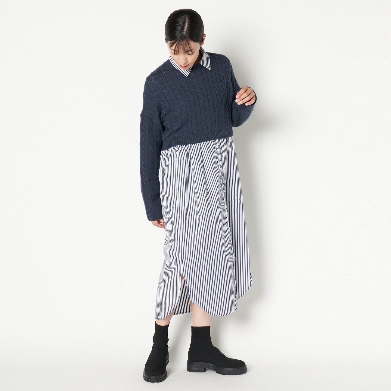 COTTON WOOL CABLE SHORT TOP 詳細画像 ネイビー 9