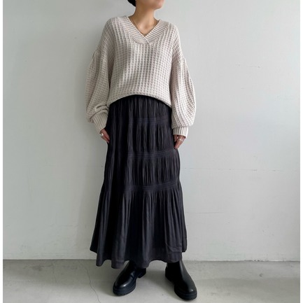 WAFFLE V NECK KNIT 詳細画像 ライトグレー 1