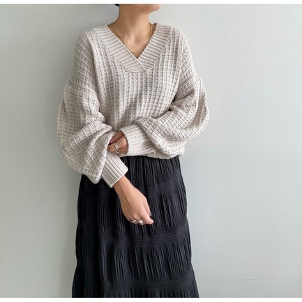 WAFFLE V NECK KNIT 詳細画像 ライトグレー 2