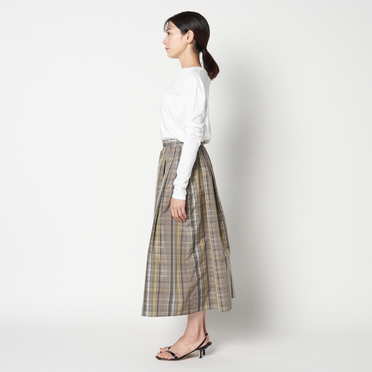 CHANBRAY TAFFETA FLARE SKIRT｜HELIOPOLE｜HÉLIOPÔLE（エリオポール