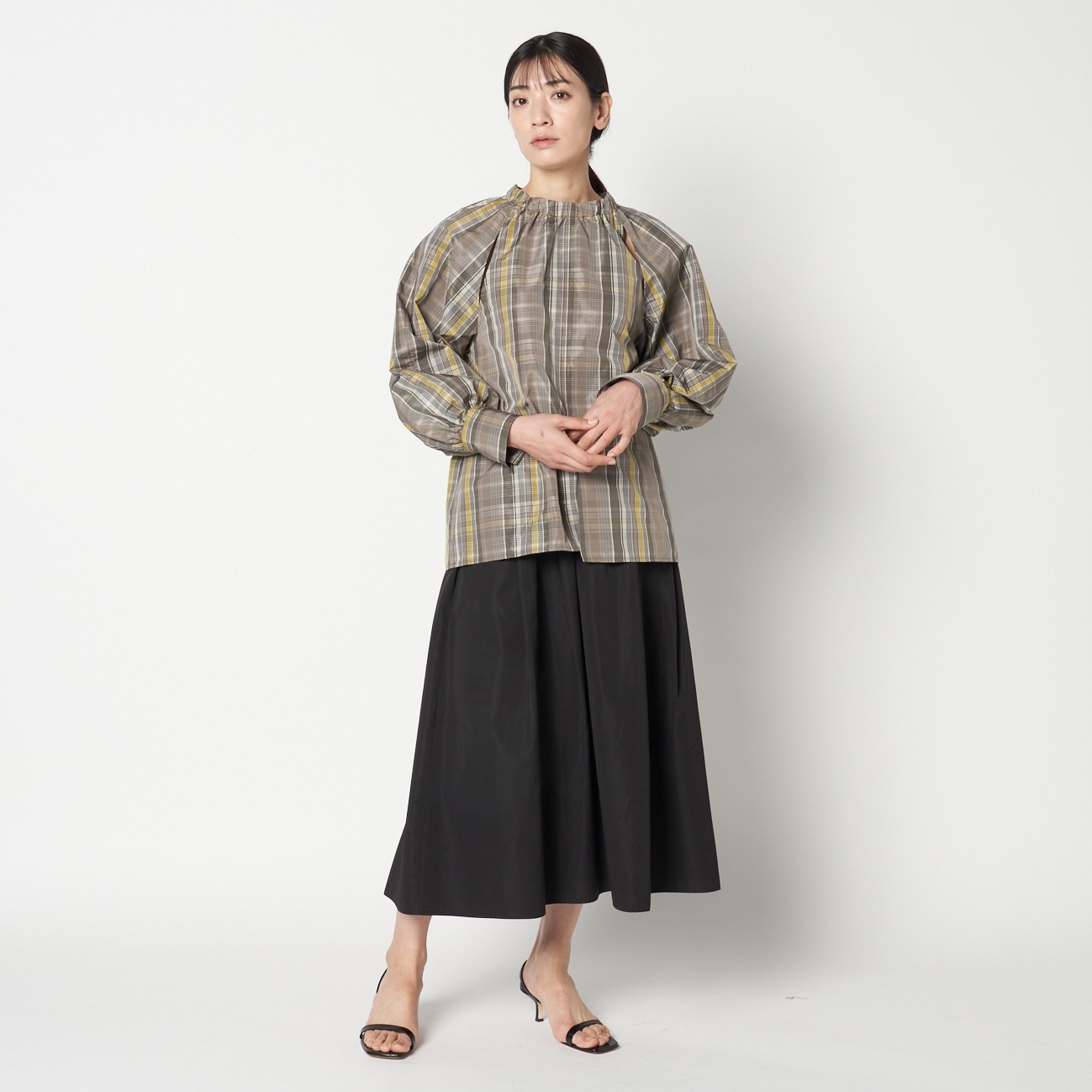 CHANBRAY TAFFETA FLARE SKIRT｜HELIOPOLE｜HÉLIOPÔLE（エリオポール