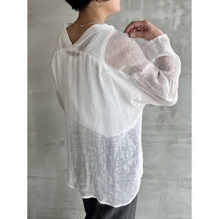 CRUNCHY LINEN V-NECK SHIRT 詳細画像 ホワイト 15