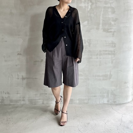 CRUNCHY LINEN V-NECK SHIRT 詳細画像 ブラック 9