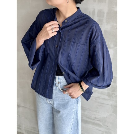 COTTON CUT FRINGE OPEN SHIRT 詳細画像 ネイビー 3