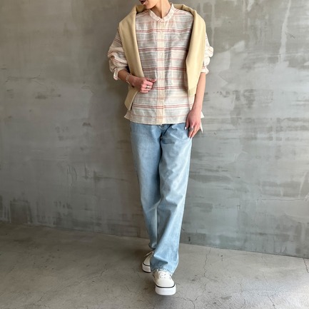 LINEN BORDER BAND COLLAR SHIRT 詳細画像 ベージュ 12