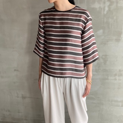GLITTER STRIPE TEE BLOUSE 詳細画像 ダークブラウン 8