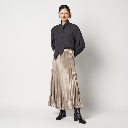 SHINY TWILL PLEATED SKIRT 詳細画像 ダークブラウン 4
