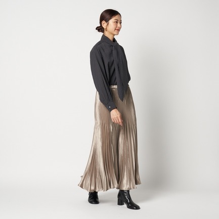 SHINY TWILL PLEATED SKIRT 詳細画像 ダークブラウン 5