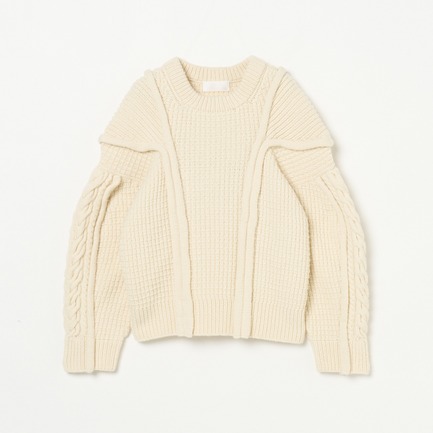 ARAN HAND KNIT SLIT GUSSET CREW NECK