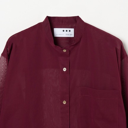 Sheer cotton band collar shirt 詳細画像 レッド系 2