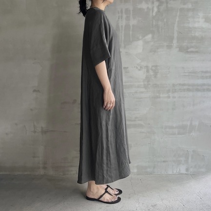 LINEN FLARE SLEEVE DRESS 詳細画像 カーキ 7