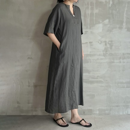 LINEN FLARE SLEEVE DRESS 詳細画像 カーキ 9