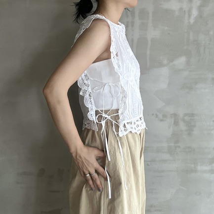 COTTON BATTEN LACE RIBBON TOP 詳細画像 ホワイト 12