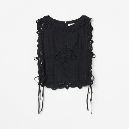COTTON BATTEN LACE RIBBON TOP 詳細画像 ブラック 1
