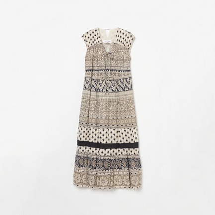 LUREX BORDER PRINT NOSLEEVE DRESS