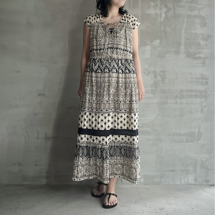 LUREX BORDER PRINT NOSLEEVE DRESS 詳細画像 ブラック 6