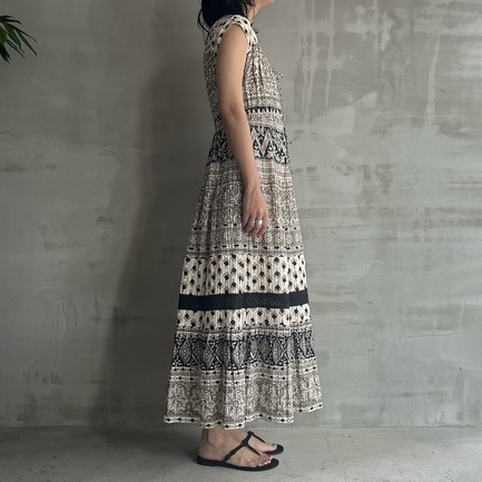 LUREX BORDER PRINT NOSLEEVE DRESS 詳細画像 ブラック 7