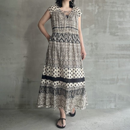 LUREX BORDER PRINT NOSLEEVE DRESS 詳細画像 ブラック 9