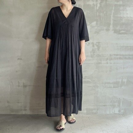 COTTON VOILE LACE PINTUCK DRESS 詳細画像 ブラック 6