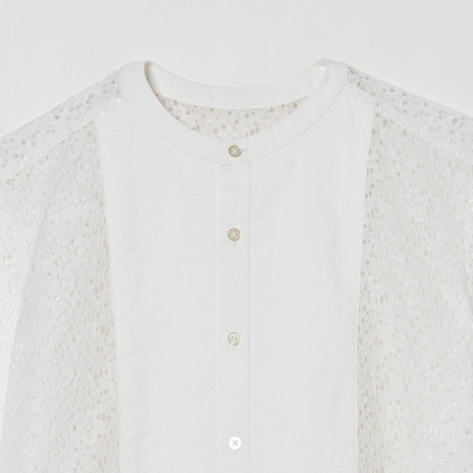 LACE COLLARLESS SHIRT 詳細画像 ホワイト 2
