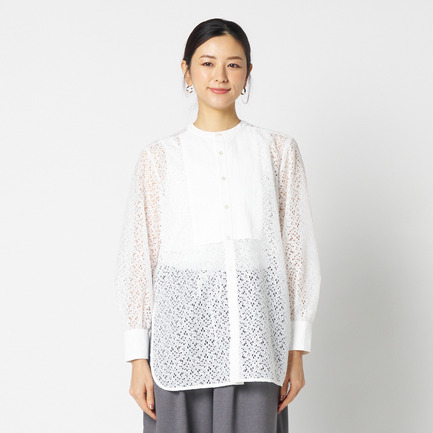 LACE COLLARLESS SHIRT 詳細画像 ホワイト 7