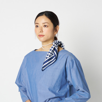 SILK SCARF A WAVE PRINT 詳細画像 ネイビー 7