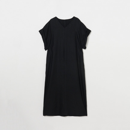FAUX LINEN V NECK DRESS