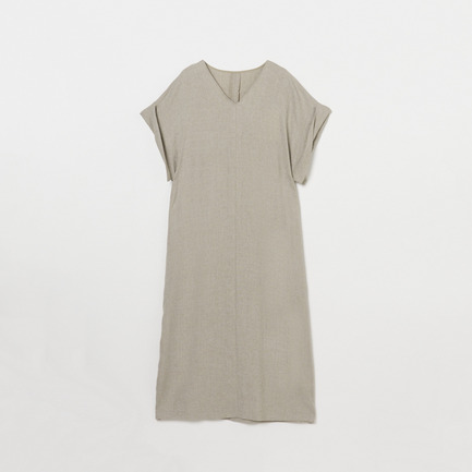 FAUX LINEN V NECK DRESS