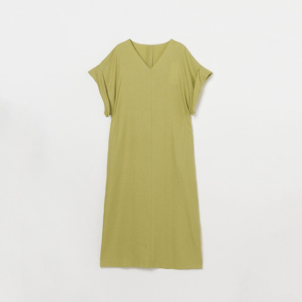 FAUX LINEN V NECK DRESS