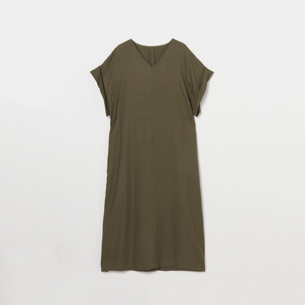 FAUX LINEN V NECK DRESS