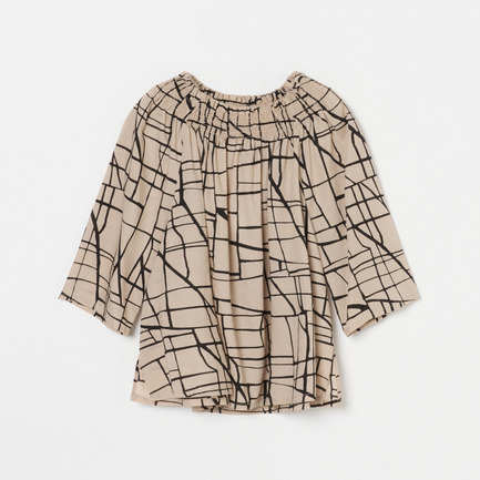 COTTONLAWN PRINT SHIRRING BLOUSE