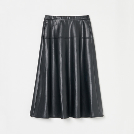 SYNTHETIC LEATHER FLARE SKIRT
