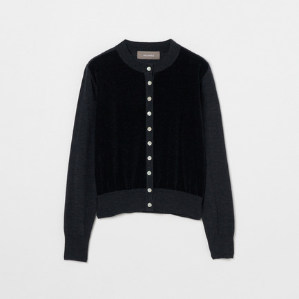 VELOUR CREW NECK CARDIGAN