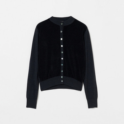 VELOUR CREW NECK CARDIGAN